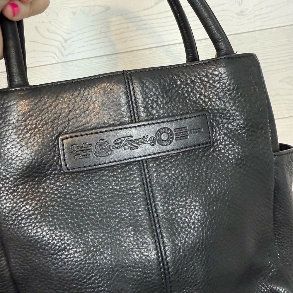 Fossil Vintage Black Pebbled Leather Satchel Crossbody Bag - Picture 6 of 10